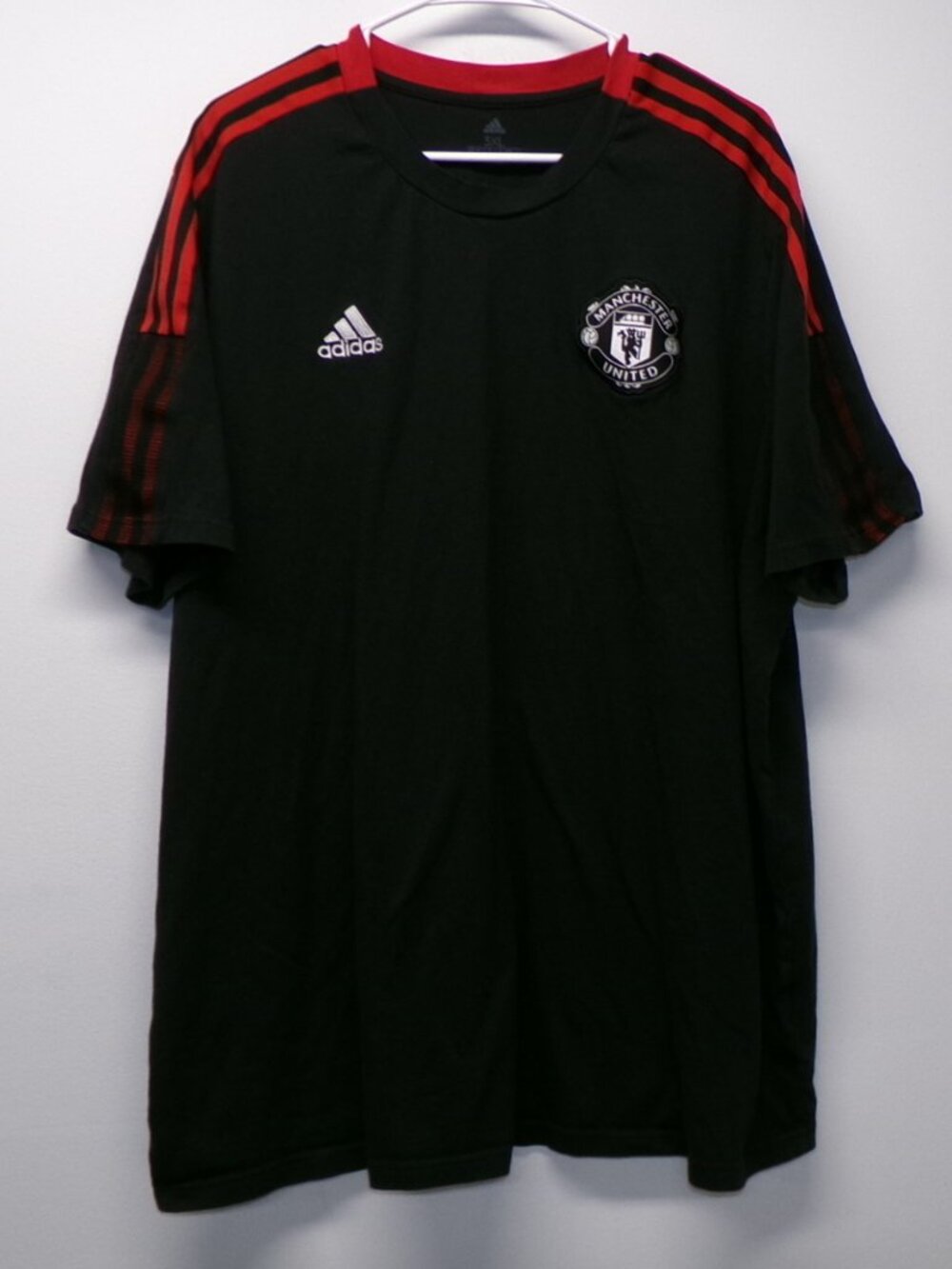 Adidas Manchester United Black Red Three Stripe Short Sleeve T Shirt Men's 3XL